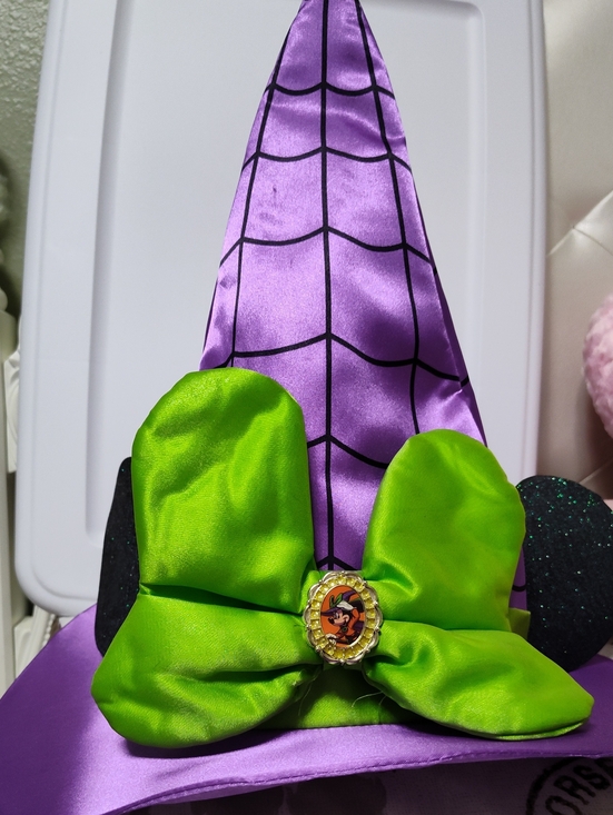 Disney Other - Disney Parks Purple Witch Hat with Bright Green Bow